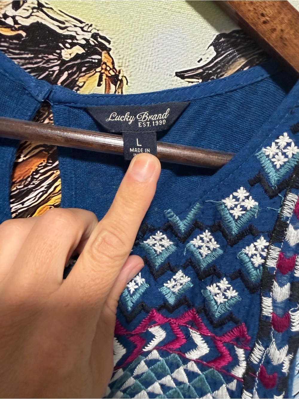 Lucky Brand Navy Blue Embroidered Geometric Tank - Picture 4 of 7
